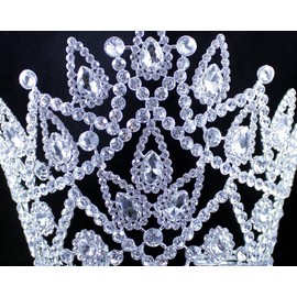 BEAUTY QUEEN CRYSTAL RHINESTONE TIARA CROWN HAIR COMBS PAGEANT HUGE T2177 SILVER