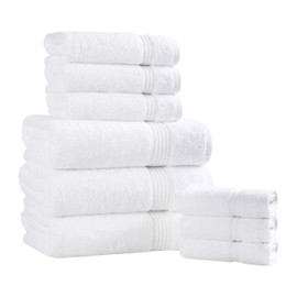Superior Egyptian Cotton 9-Piece Towel Set, Assorted Towels for Home Bathroom, Master, Guest Bath, Decor Essentials, Includes 3 Bath, 3 Hand, 3 Face Towel/Washcloth, Quick Dry, Absorbent, White