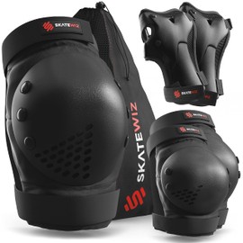 SKATEWIZ Knee and Elbow Pads for Children - Knee Pads Kids Kids Knee and Elbow Pads - SMASH - Size S Black - Elbow and Knee Pads Kids Kids Knee Pads - Scooter Knee Pads Skate Pads