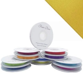 25M Single roll of Double Faced Satin Ribbon 3mm, 6mm, 10mm, 16mm Widths (Bright Gold, 3mm)