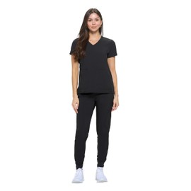 Natural Uniforms Womens Essential Cool Stretch Jogger Scrub Set (Black, Medium)
