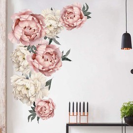 Peony Flowers Wall Decals Peel and Stick Rose Wall Sticker & Murals for Bedroom Nursery Living Room Home Wall Decor (Peony)