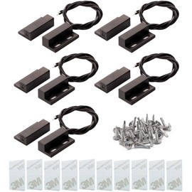 Kiligen 5pcs Door Magnets Surface Mount Wired Normally Closed Door Sensor Alarm Magnetic Reed Switch Black(20pcs Screws+10pcs Stickers)
