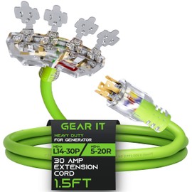 GEARit 30-Amp / 5-20R x4-Outlets Adapter Cord (1.5-Feet) 4-Prong 30A Generator Extension Cord to 4X Household 125/250V, NEMA 14-30P to 5-20R - STW 10AWG/4 Heavy Duty Twist Lock - 1.5ft