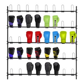 PIAOCAIYIN 5 Tiers Boxing Glove Storage Rack, Wall-Mounted Carbon Steel Boxing Glove Holder, 40 Boxing Gloves Display Rack w/Hooks for Gym, Home, Boxing Training Room Black