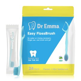 Dr. Emma Mini Brush Disposable Toothbrushes with Floss, Travel Mint Toothbrush for On-The-Go Use, 24 Packs Individually Wrapped Small Portable Toothbrush, Blue