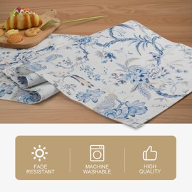 Snylcce 13x108 Inch Table Runner Blue White Bird Flower Chinoiserie Table Runners Modern Elegant Luxury Farmhouse Geometric Table Center White Linen Decor for Home Dining Party Entrance