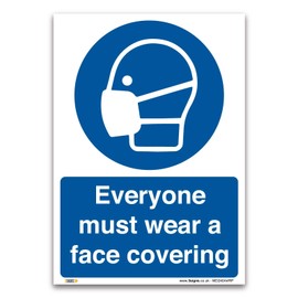 Everyone must wear a face covering Sign, A4 297x210mm, 1mm Rigid Plastic, Mandatory Virus Protection Safety