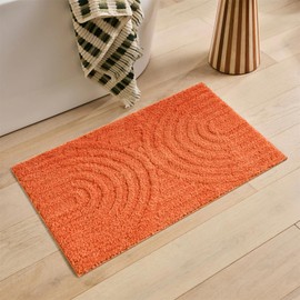 Lansatte Boho Rustic Bath Mat Orange Non-Slip 16’’W x 24’’L Modern Farmhouse Minimalist Rainbow Tufted Bathroom Rugs Rubber Backed, Bohemian Geometric Bath Rug Microfiber Absorbent Floor Mat