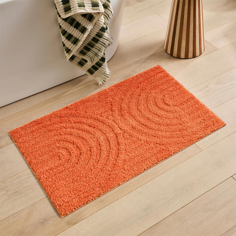 Lansatte Boho Rustic Bath Mat Orange Non-Slip 16’’W x 24’’L