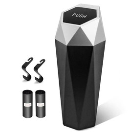 QTEEY Car Trash Can,New Car Dustbin Diamond Design,Leakproof Vehicle Trash Bin,Mini Garbage Bin Easy to Clean,Used in Car Home Office(1 Pack,Silver)