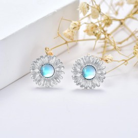 NIGHTGEMS Moonstone Daisy Earrings 925 Sterling Silver Daisy Flower Stud Earring Delicate Western Jewelry Gifts for Women