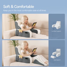Kayfia Reading Pillow, 10 in 1 Back Pillow for Sitting up with Detachable Arms Rest, Bed Rest Pillows with Gel Memory Foam, Backrest Pillow for Reading/Gaming/Working in Bed or Couch 19", White