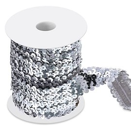 11 Yard 1 Inch Elastic Sequins Trim 3 Row Flat Glitter Sequin Trim Bling Fabric Paillette Ribbon Trim Metallic Stretch Sequin Trim Crafts Elastic Sequin Lace for Dress Embellish Headband (Silver)