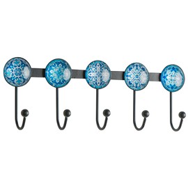 Banllis Boho Coat Rack Wall Mounted with 5 Hooks, Glacier Theme Mandala Pattern Decorative Wall Hooks for Hanging Hat, Key, Towel, Purse, Bag, and Robe - for Entryway, Bathroom, and Bedroom