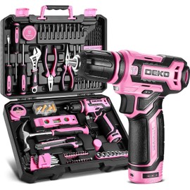 Pink Drill Tool Set Kit DEKOPRO Power Cordless Drill Tool Box with 12V Electric Pink Drill Driver Set for Women Home Hand Repair Tools Sets Drills Case