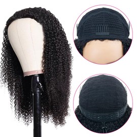 Legendhair Wear & Go Glueless Wigs Human Hair Afro Kinky Curly Human Hair Half Wigs for Black Women Seamless Kinky Curly Bob Pixie Cut Wig Drawstring Full Head Clip in Half Wig 200% Density 12 Inch