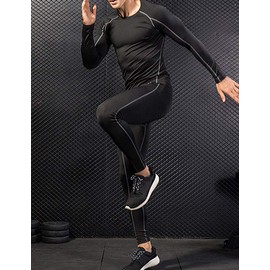 LANBAOSI Mens Workout Compression Set Pants and Long Sleeve Shirts Winter Warm Thermal Baselayer Top & Bottom