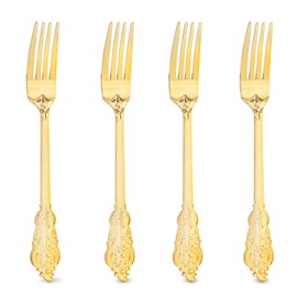 Ciaell 200PCS Gold Plastic Forks - Heavy Duty Plastic Forks - 7.48 Inch Heavyweight Gold Forks - Disposable Gold Dessert Forks Perfect for Parties & Weddings & Dinners