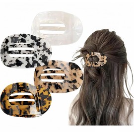 Large Flat Circular Hair Claw Clip - Strong Grip No Slip Design, Comfortable Curved for Lying Down/Yoga/Driving, Suitable for All Hair Types (4PC)