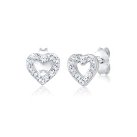 Elli Women's Sparkle Heart Stud Earrings with Crystals, Sterling Silver, Crystal
