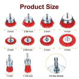 HARFINGTON 10pcs Nylon Filament Wire Wheel Cup Brush for Drill, Abrasive Brushes Kit with 1/4" Hex Shank, 1",1 1/6",2",2.56",3",4", Used for Rust/Corrosion/Paint Removal and Scrub Surface