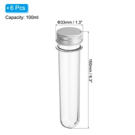PATIKIL 100ml Plastic Test Tubes with Screw Caps, 6Pcs 160x33mm Tubes for Scientific Party Decoration Candy Bead Storage Bath Salt Lab Use, Silver Tone