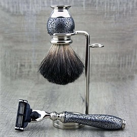 Vintage Style Silver Colour Shaving Set of 3 Pure Badger Hair Shaving Brushes Perfect for Wet Shaving