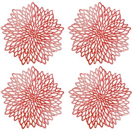 Pack of 4 Black Round Place Mats, Hollowed Round Place Mats, Pressed Hollow Round Placemats, for Soling Dinner Plates, Table Decoration (Red)