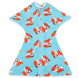 SleepingBaby Zipadee-Zip Fleece Transition Swaddle - Arms-Out Wearable Blanket for Baby Sleep, Soft Breathable Fleece 0.8 TOG - Friendly Fox, Small (4-8 Month)