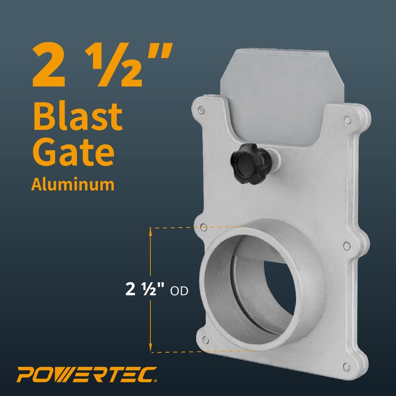 POWERTEC 70134-P2 2-1/2-Inch Aluminum Blast Gate for Dust Collector, Dust