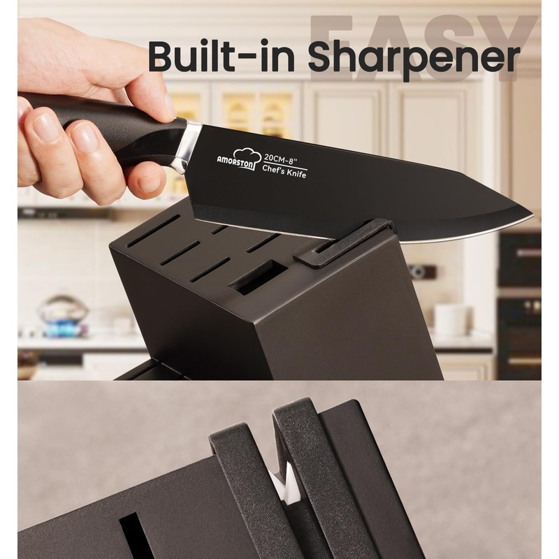 Knife Set, 15 Pieces Kitchen Knife Set with Built in