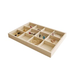 Svea Display Premium Grade Beige Velvet Jewelry Organization Tray 12 Removable and Rearrangeable Grids Organizer Stackable Drawer Divider Insert Closet Organizer