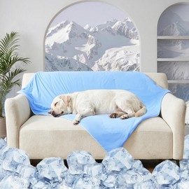 Cooling Blanket for Dogs, Dog Blankets for Large Dogs, Q-MAX > 0.5 Cold Washable Dog Blanket, Soft Durable Self Cooling Cat Mat for Hot Weather, Blue 40x50