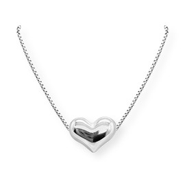 Heart Necklace for Women, Sterling Silver Floating Puffed Heart Necklace, Birthday or Valentine's Day Present for Mom, Wife, Girlfriend, or Daughter (19 inches plus 2-inch extender)