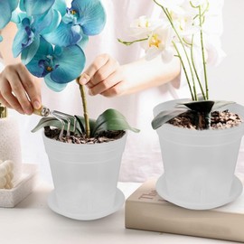 5 Stück Orchideentöpfe mit Löchern, Untersetzer, Transparente Plastik Pflanzentopf-Set für Zuhause und Garten (Durchmesser 140 mm / 5,5 Zoll)