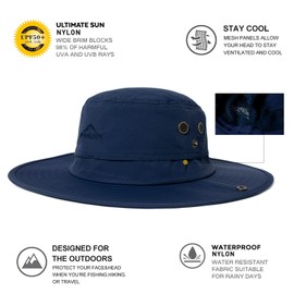 Comhats Mens UPF 50 Sun Hat for Women Foldable Wide Brim Waterproof Safari Hat Fishing Hiking Walking Gardening Outdoor Aussie Outback Hat Windproof Navy Blue L/XL