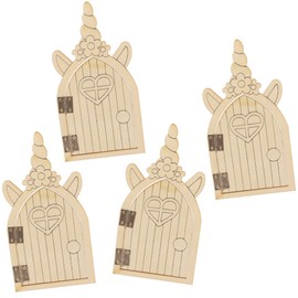 Baker Ross Unicorn Wooden Fairy Doors - Pack of 4, Wood Unicorn Crafts for Children (FC390)