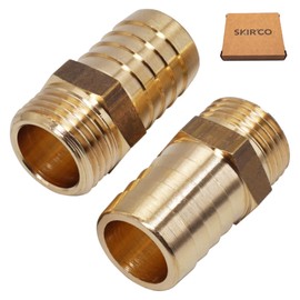 SKIR'CO (Pack of 2) Male Thread Barbed Brass Fitting 1/2 Inch x 20 mm, Hose Barbed Adapter, Hose Tail Connection, BSP Thread