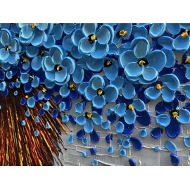 Alenoss Flower 3D Oil Paintings 40x28 Inches Large Abstract Floral Modern Canvas Wall Art Home Decorations Wall Pictures Blue Artwork Ready to Hang