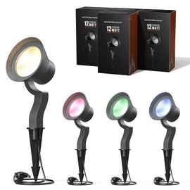 GOODSMANN 4 Pack Low Voltage RGBW Landscape Spotlight Kits 12W 9 Color LED Changing Outdoor Landscape Lighting, Bronze 12V Tree Light & Wall Wash Light for Yard & Garden Festive Decorative Ligh