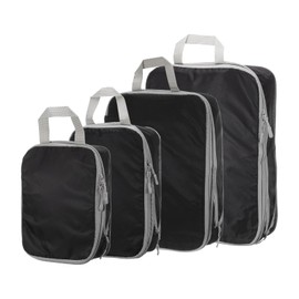 HARFINGTON 4pcs Compression Packing Cube for Suitcases Lightweight Luggage Organizers Bag Expandable Storage Travel Essentials Compression Bags for Carry on Suitcases, Black