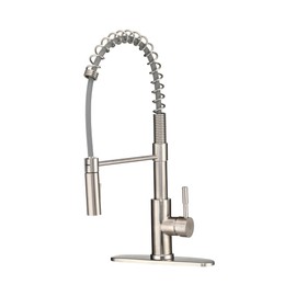 Dura Faucet DF-MK504SLK-SN RV Swivel High-Arc Spring Kitchen Sink Faucet - Single Handle - Kitchen Faucet with Pull-Down Sprayer - Optional Deck Plate (Satin Nickel)