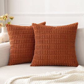 MIULEE MIULEE Pack of 2 Corduroy Decorative Throw Pillow Covers 18x18 Inch Soft Boho Striped Pillow Covers Modern Farmhouse Home Decor for Sofa Living Room Couch Bed Rust