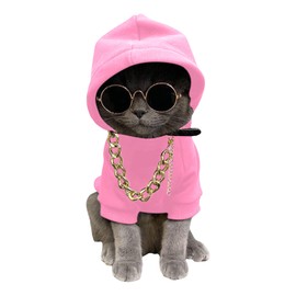 QWINEE 3Pcs Dog Hoodie Cat Apparel Dog Custume Set with Necklace and Sunglasses Pet Clothes for Puppy Small Medium Dogs Cats Light Pink Small