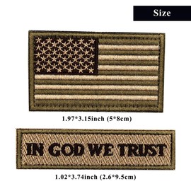 Tactical Patches, USA Independence Day American Flag & in God We Trust Sew On Patches for Hats Jackets Pants Backpacks, Army Green
