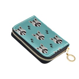 MOYYO RFID Credit Card Holder Case Animal Cute Raccoon Leather Printed Zipper Card Case Wallet for Women Girls