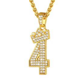 U7 Necklace for Men Women Number Crown Necklace Crown Numbers 0-9 Pendant with Zirconia Number Iced Out Pendant Chain Copper Necklace Hip Hop Fashion Jewellery Accessory for Men Women, Brass