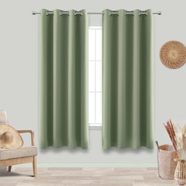Sage Green Curtains 63 Inch Length 2 Panels for Bedroom Grommet Room Darkening Insulated Thermal Drapes Window Blackout Curtain Panels for Living Room Set Boho Decor,52x63 Inches Long Light Green
