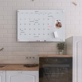 TOWON 47 x 35 Inch Glass Calendar Dry Erase Board for Wall, Magnetic Whiteboards Calendar, White Board Calendar Dry Erase for Wall, Monthly Planner Whiteboard Set, White